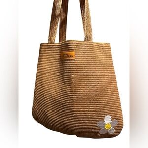 Marc Jacobs Brown Woven Tote with Daisy Accent